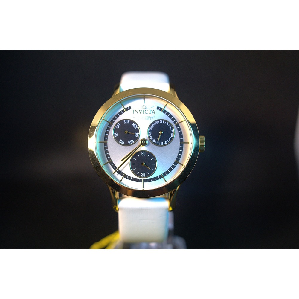 Invicta 22496 14k Gold Angel Quartz White Leather Strap Womens Watch 38mm